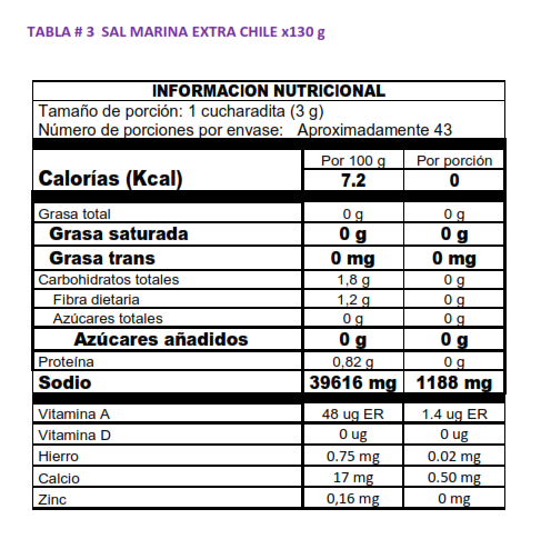 Sal marina Chile 130g
