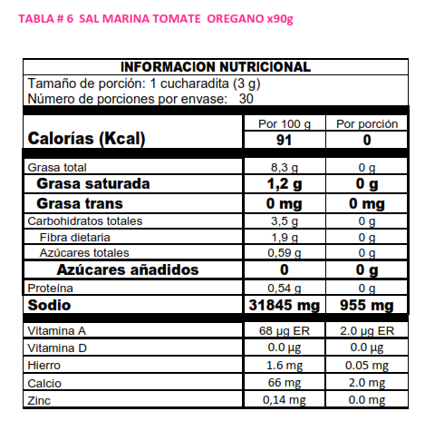 Sal marina Tomate y orégano 90g