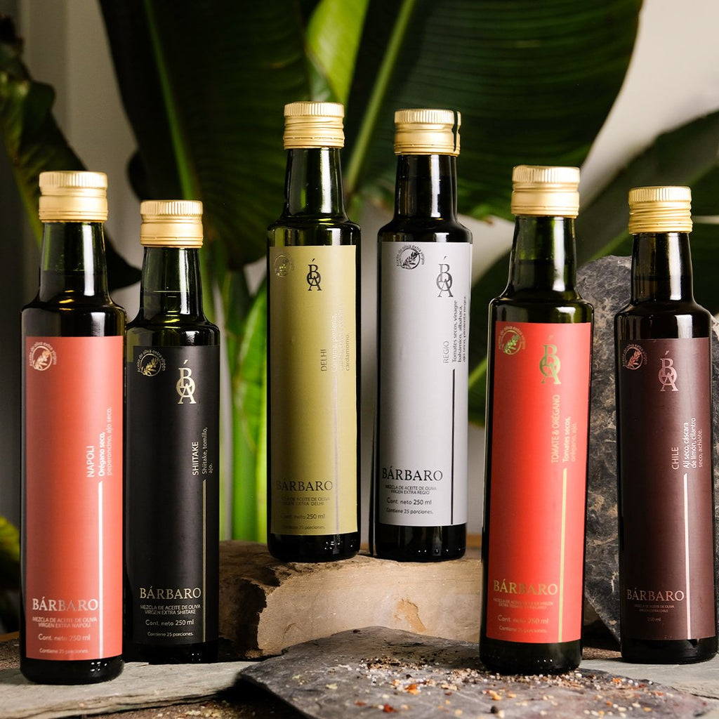 Kit con  6 variedades de aceite Bárbaro en botella de 250ml (Incluye Shiitake)